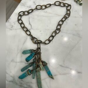 Chunky Chain Necklace with Turquoise Pendants
